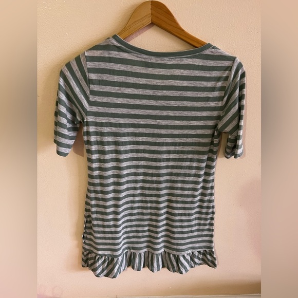 LOGO By Lori Goldstein Stripe Knit Shift Dress Flounce Hem Green XXS - Picture 8 of 16